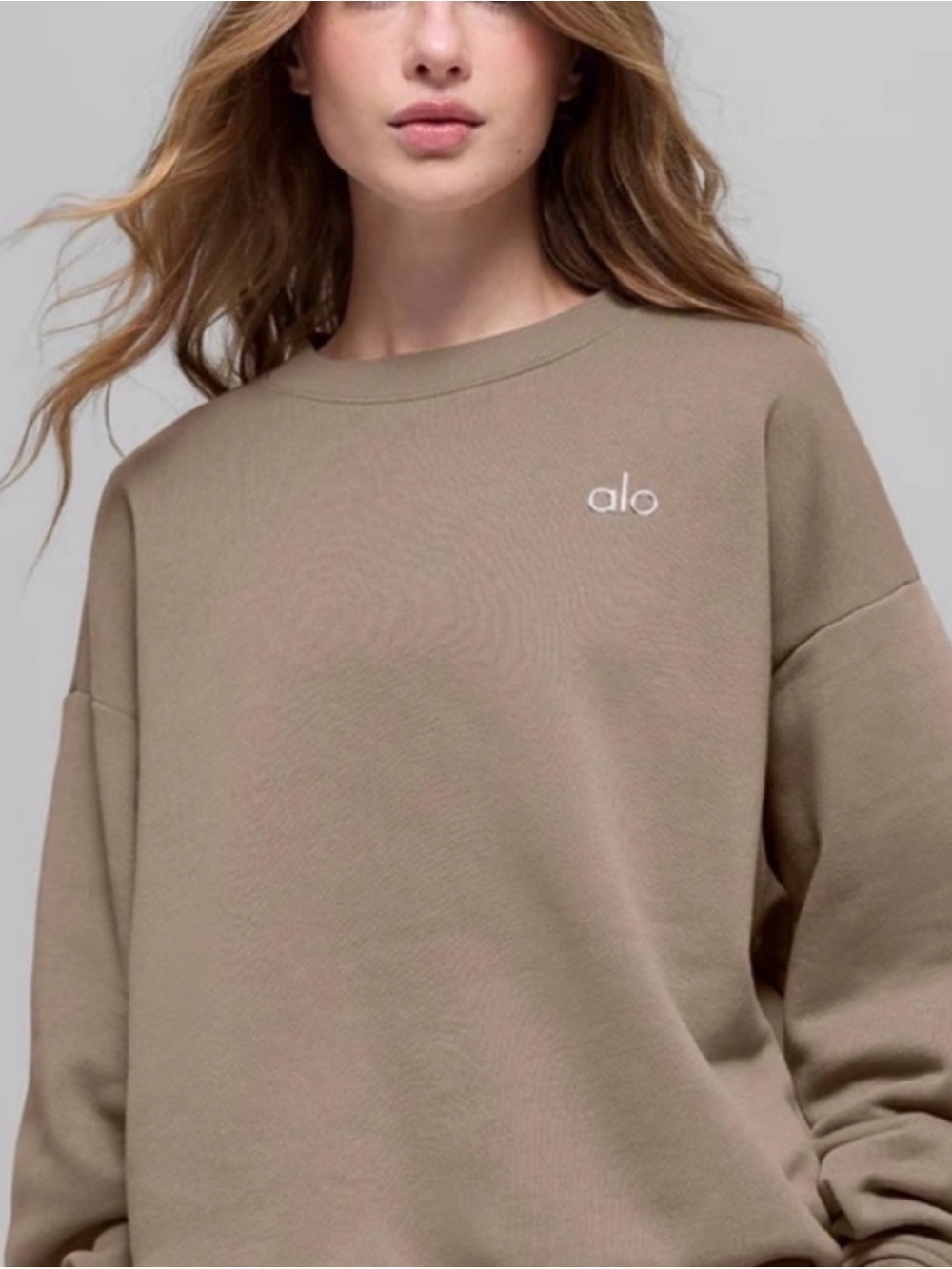 ALO Yoga Crewneck Sweatshirt in Gravel (tan/grey)
